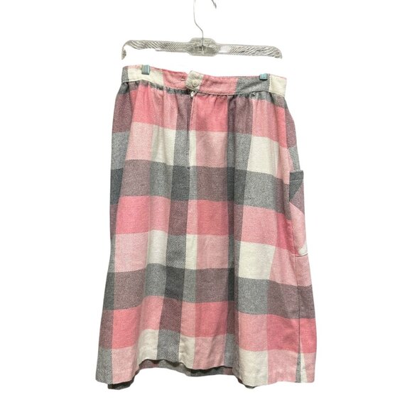 Vintage Gray Pink Plaid School Girl Wool Blend Skirt Size 14 - Picture 4 of 6